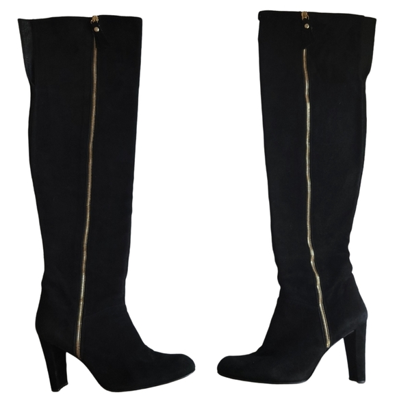 STUART Weitzman Over the Knee Boot Black Suede Heels - Picture 7 of 10